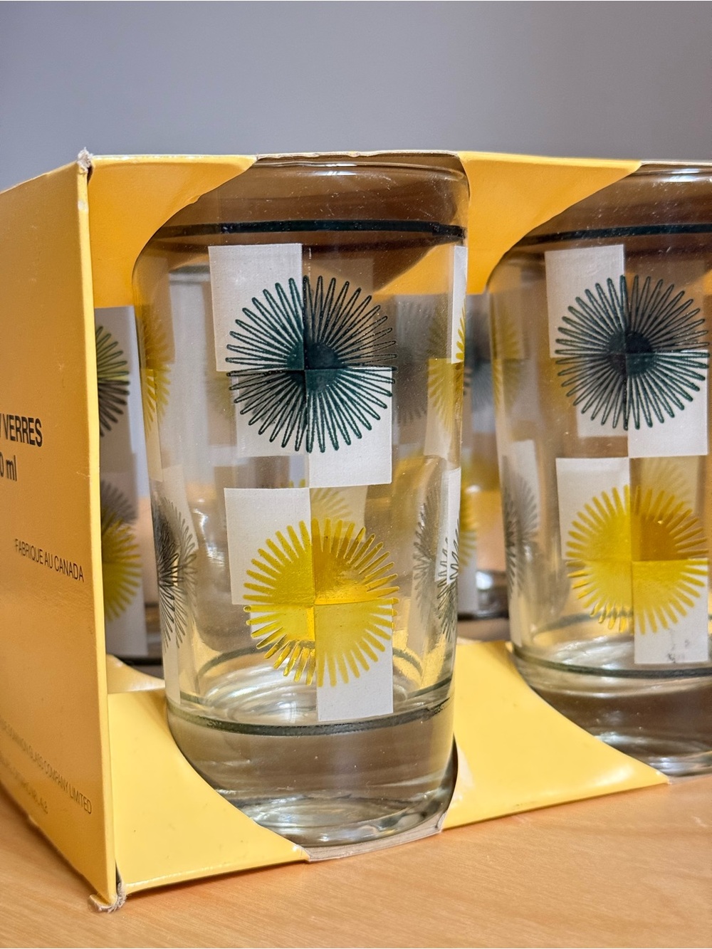 Set of 4 Libbey Highball Glasses 9.5oz by Dominion Glass Space Age Starburst MCM